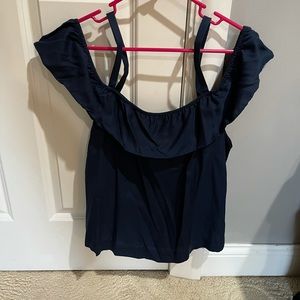 LOFT Navy Tank with Ruffle Sleeves